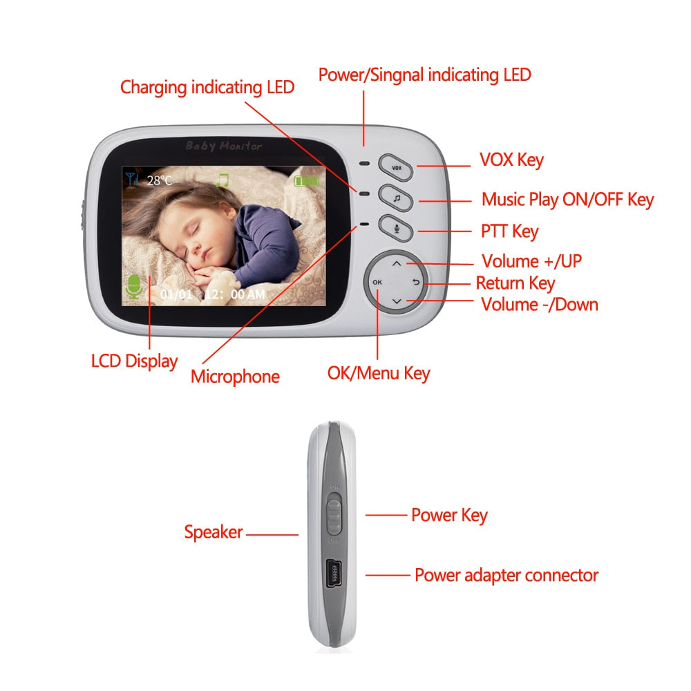3.2 inch LCD 2 Way Audio IR Night Vision Baby Monitor Smart Surveillance Camera Automatic Tracking Wireless Home Security