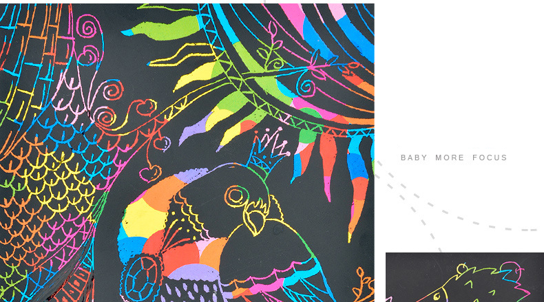 Magic Rainbow Colored Scraping Art Paper with Graffiti Stencils