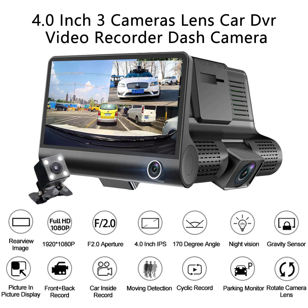 Three Way Car Dash Camera Recorder HD Night Vision