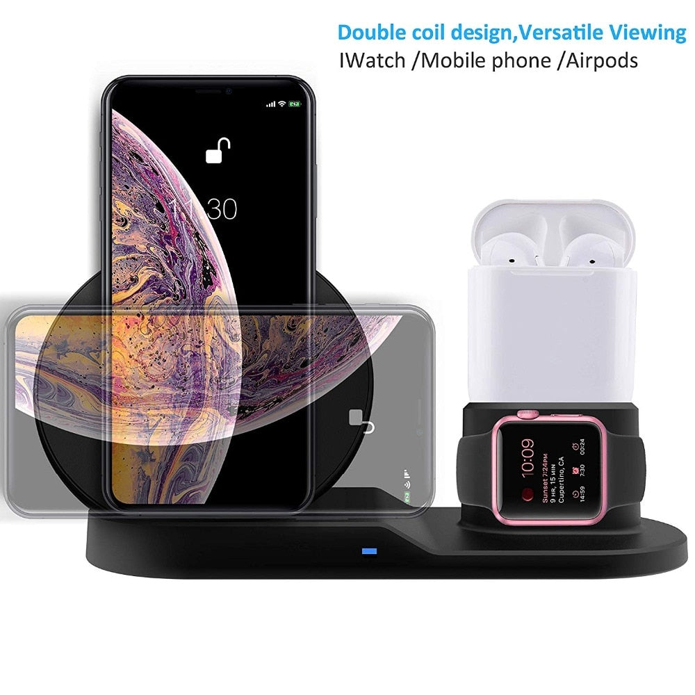 3 in 1 Fast Wireless Charger Dock & Holder Stand Docking Station for iPhone and Samsung