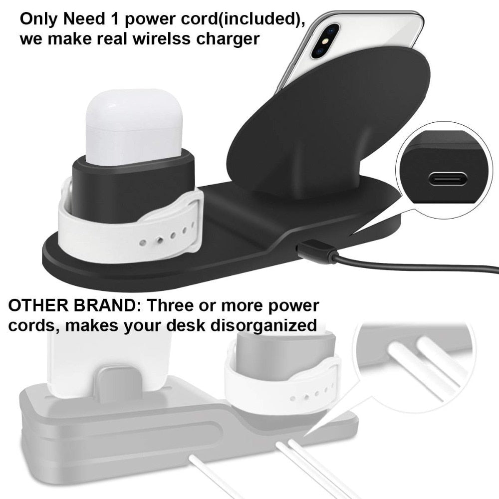 3 in 1 Fast Wireless Charger Dock & Holder Stand Docking Station for iPhone and Samsung