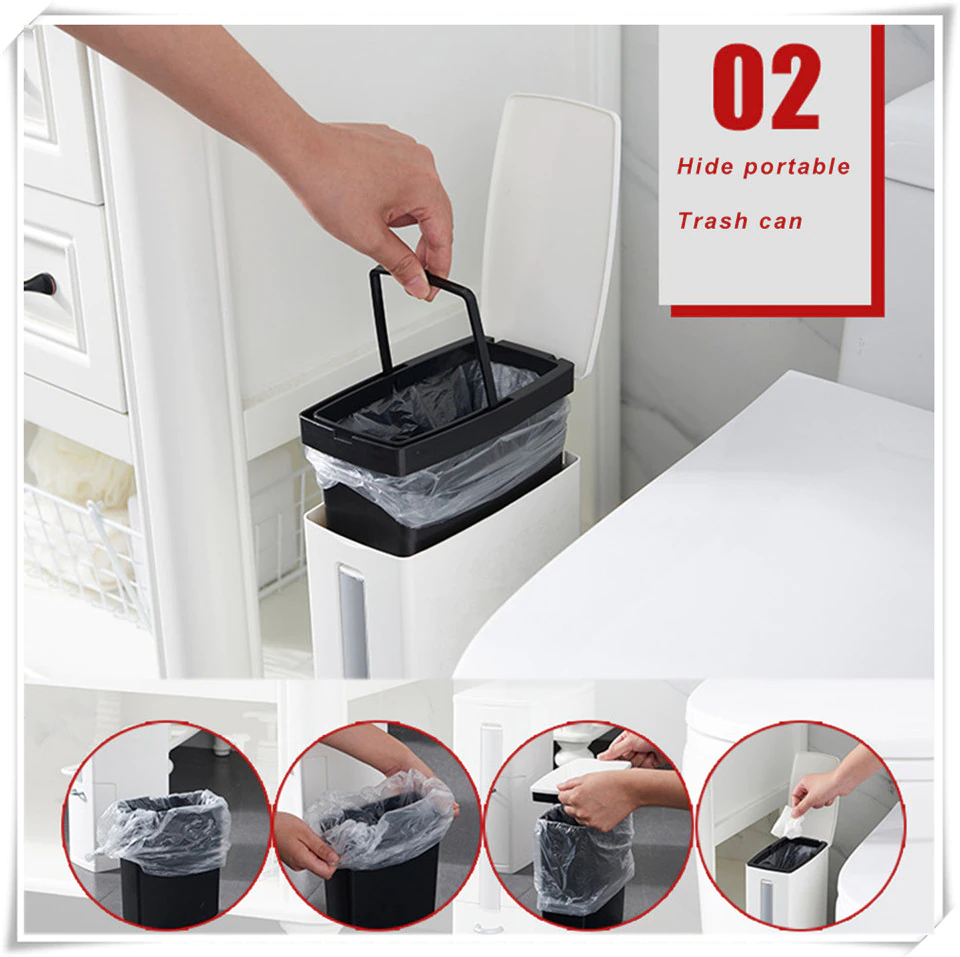 3 in 1 Narrow Trash Can Toilet Brush Set