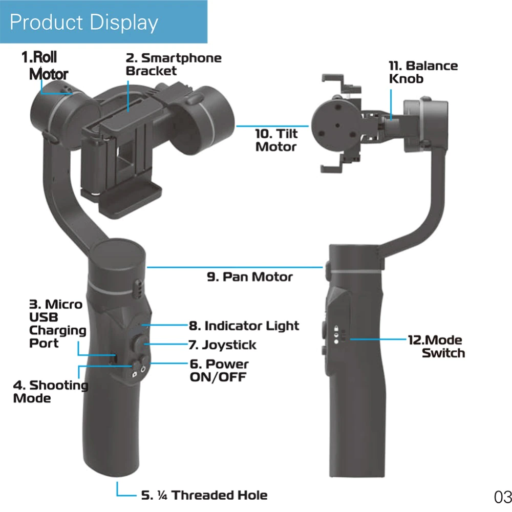 Smartphone 3 Axis Handheld Gimbal Stabilizer