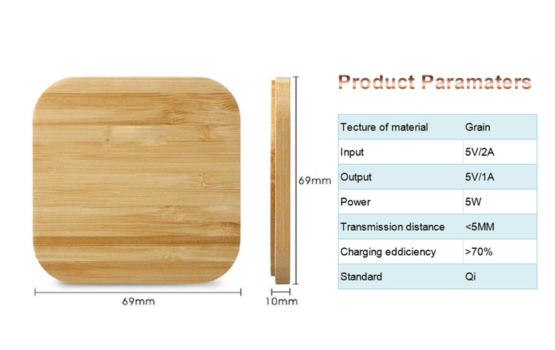 Universal Portable Wireless Charging Bamboo Pad