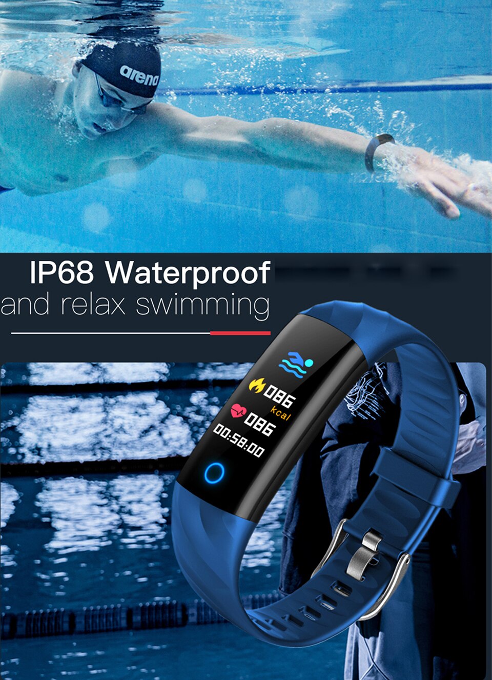 Fit Sport Smart Bracelet IP68 Waterproof Color Screen for IOS and Android
