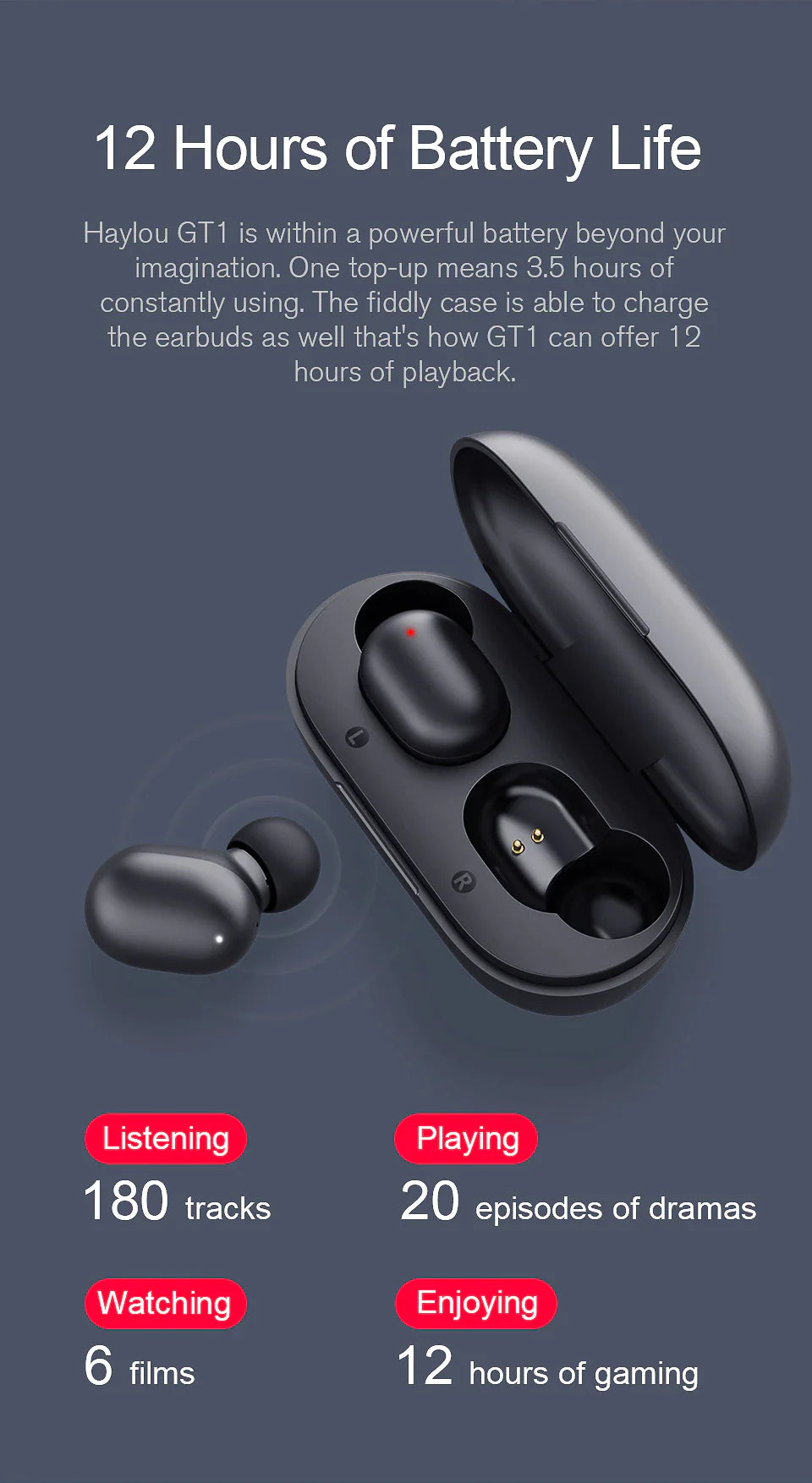 GT1 TWS Fingerprint Touch Bluetooth Noise Cancelling Earphones