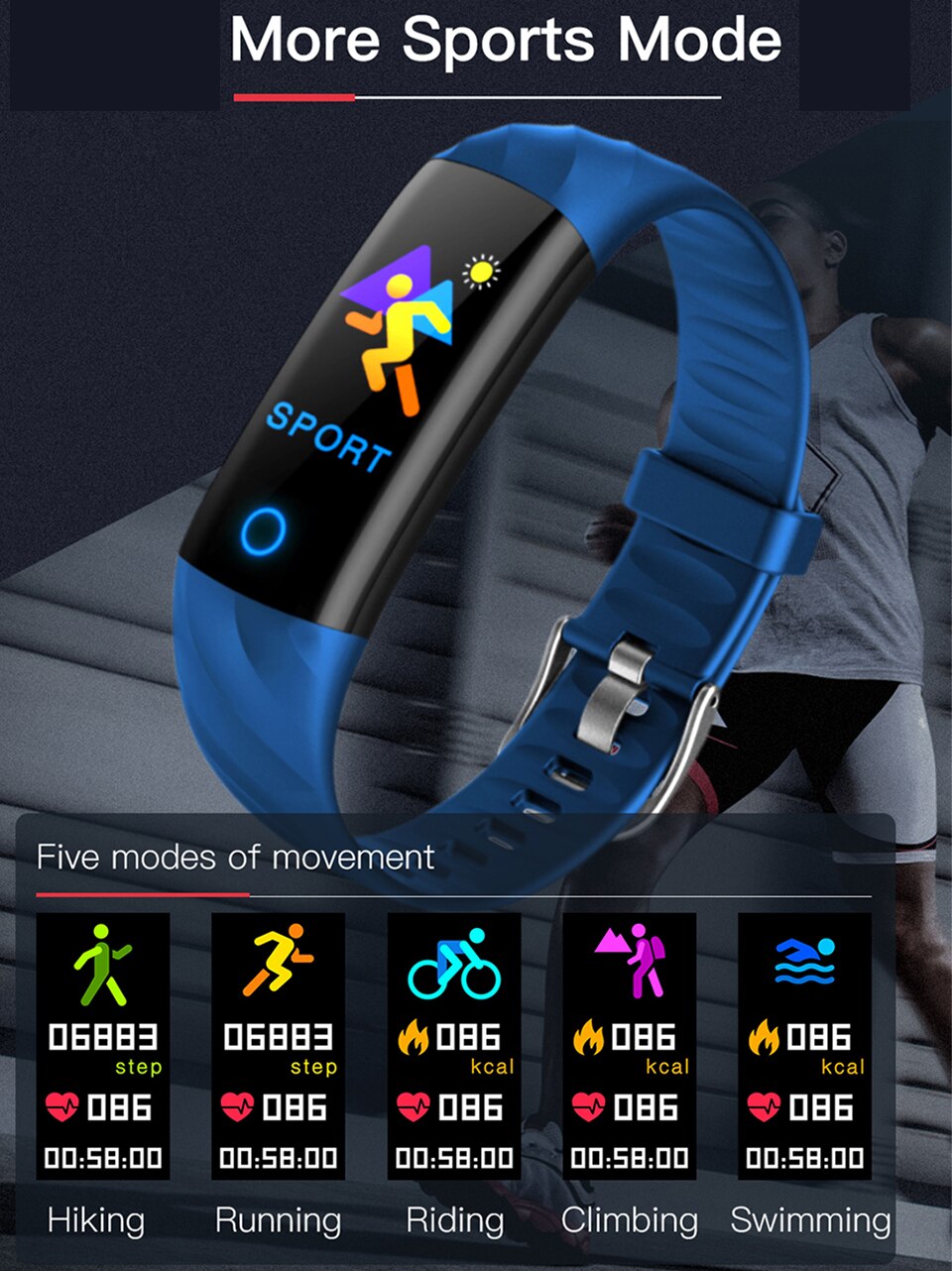 Fit Sport Smart Bracelet IP68 Waterproof Color Screen for IOS and Android
