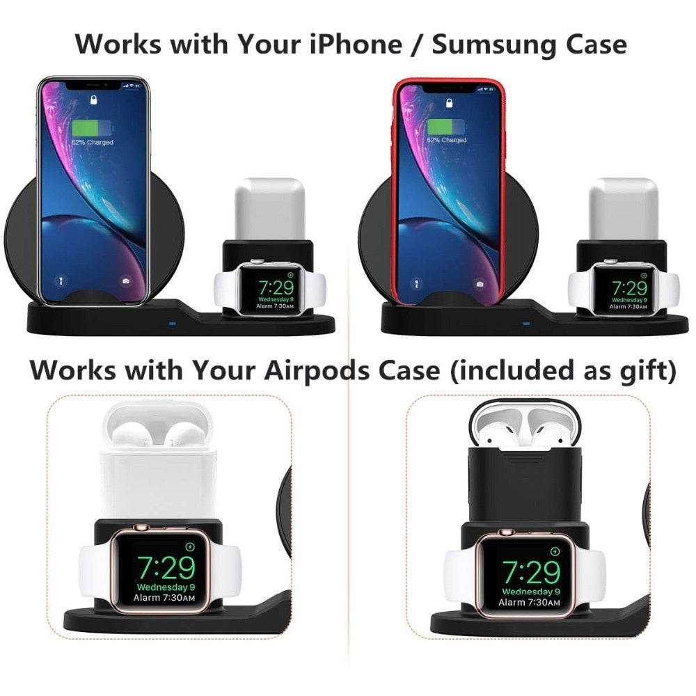 3 in 1 Fast Wireless Charger Dock & Holder Stand Docking Station for iPhone and Samsung