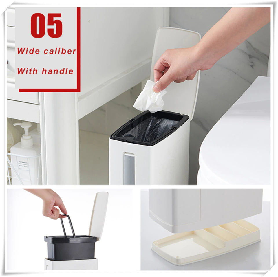3 in 1 Narrow Trash Can Toilet Brush Set Creative Bathroom Plastic Waste Bin Dustbin Kitchen Garbage Bucket Trash Bin Dustbin hygienic