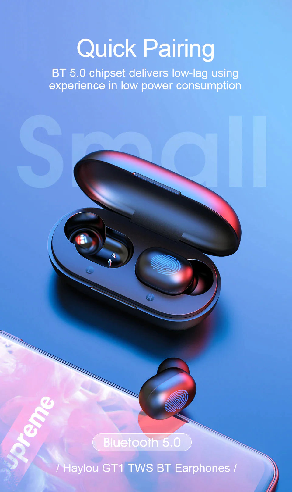 GT1 TWS Fingerprint Touch Bluetooth Noise Cancelling Earphones