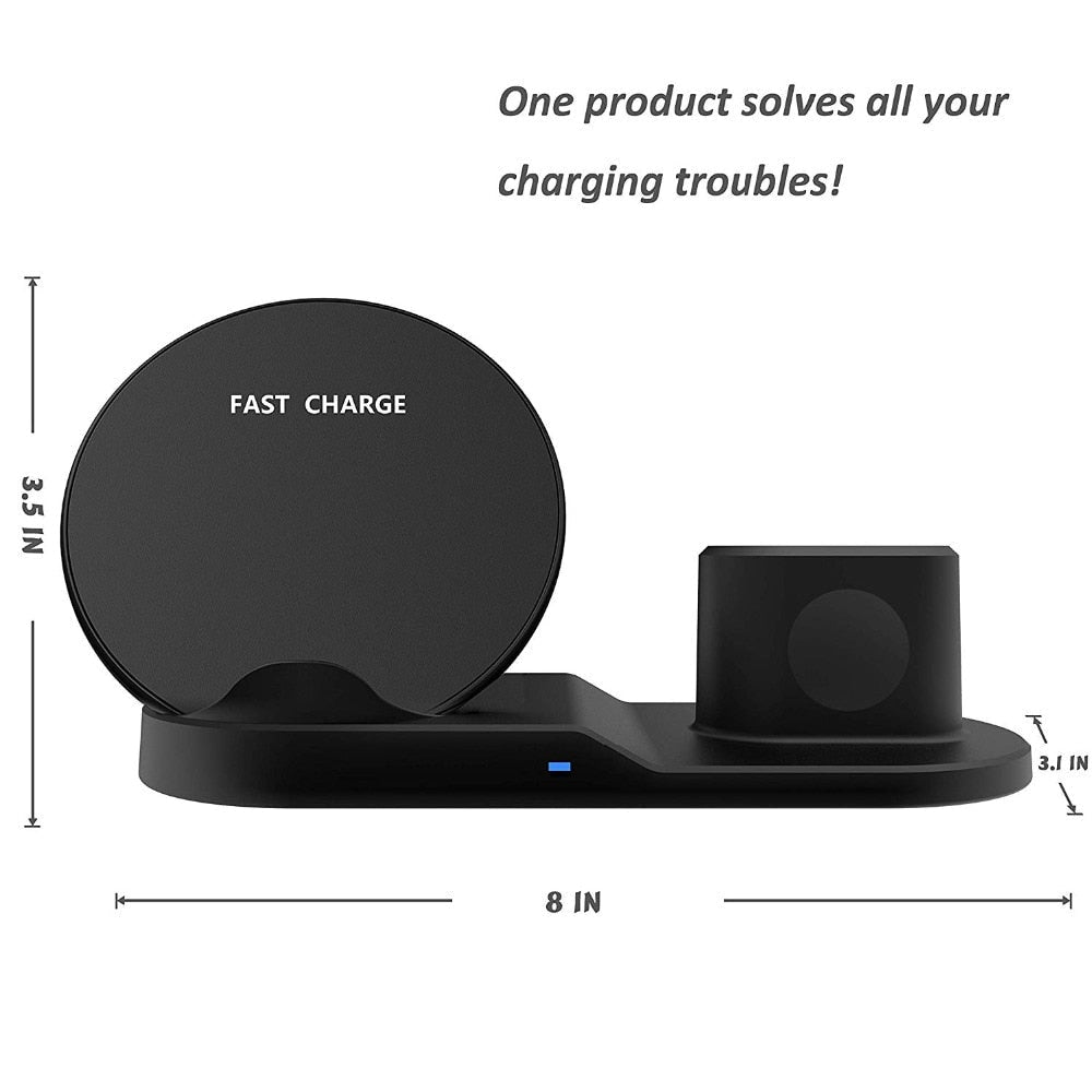 3 in 1 Fast Wireless Charger Dock & Holder Stand Docking Station for iPhone and Samsung