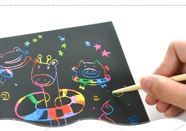 Magic Rainbow Colored Scraping Art Paper with Graffiti Stencils