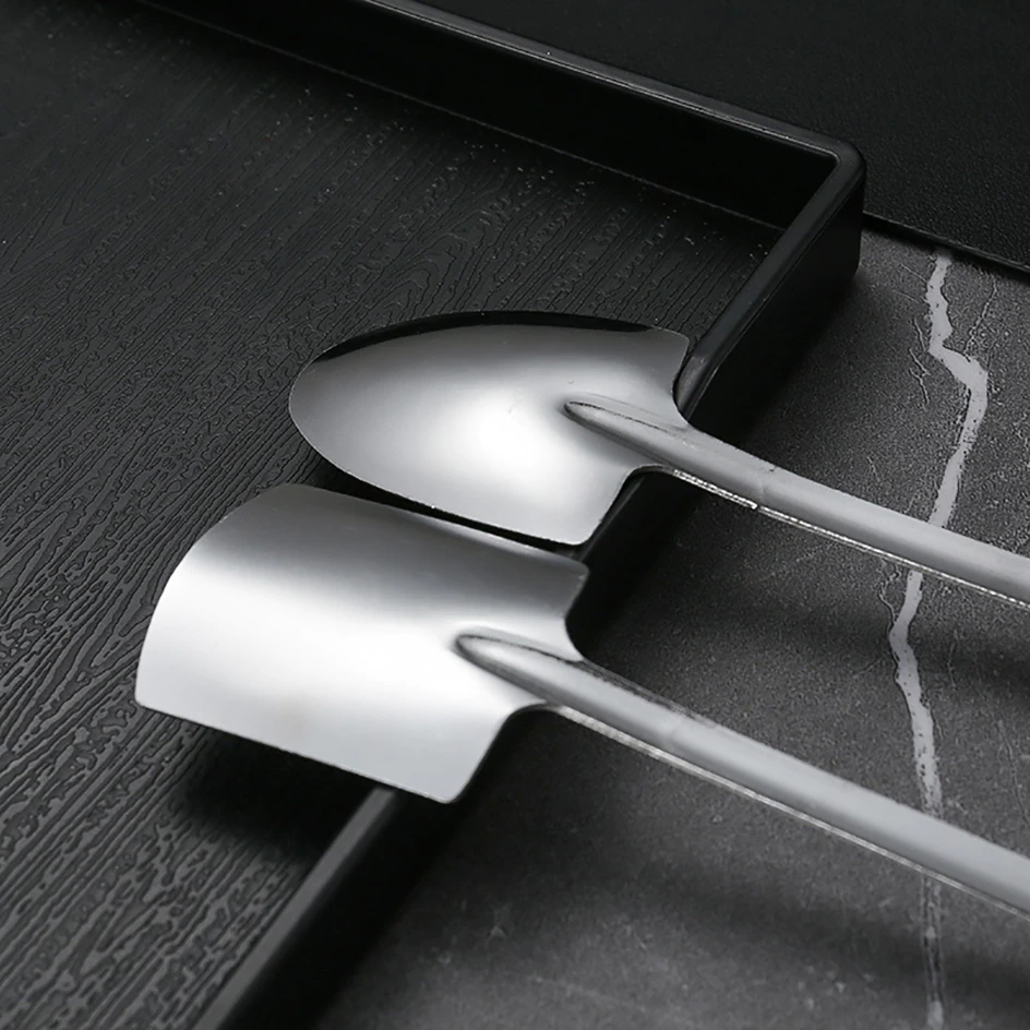 Creative Retro Stainless Steel Shovel Inspired Spoon 1 Pair
