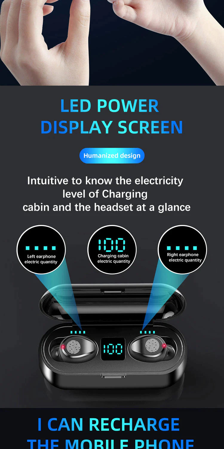 Wireless Earphone Bluetooth V5 Touch Sensor & Power Bank Charger Holder