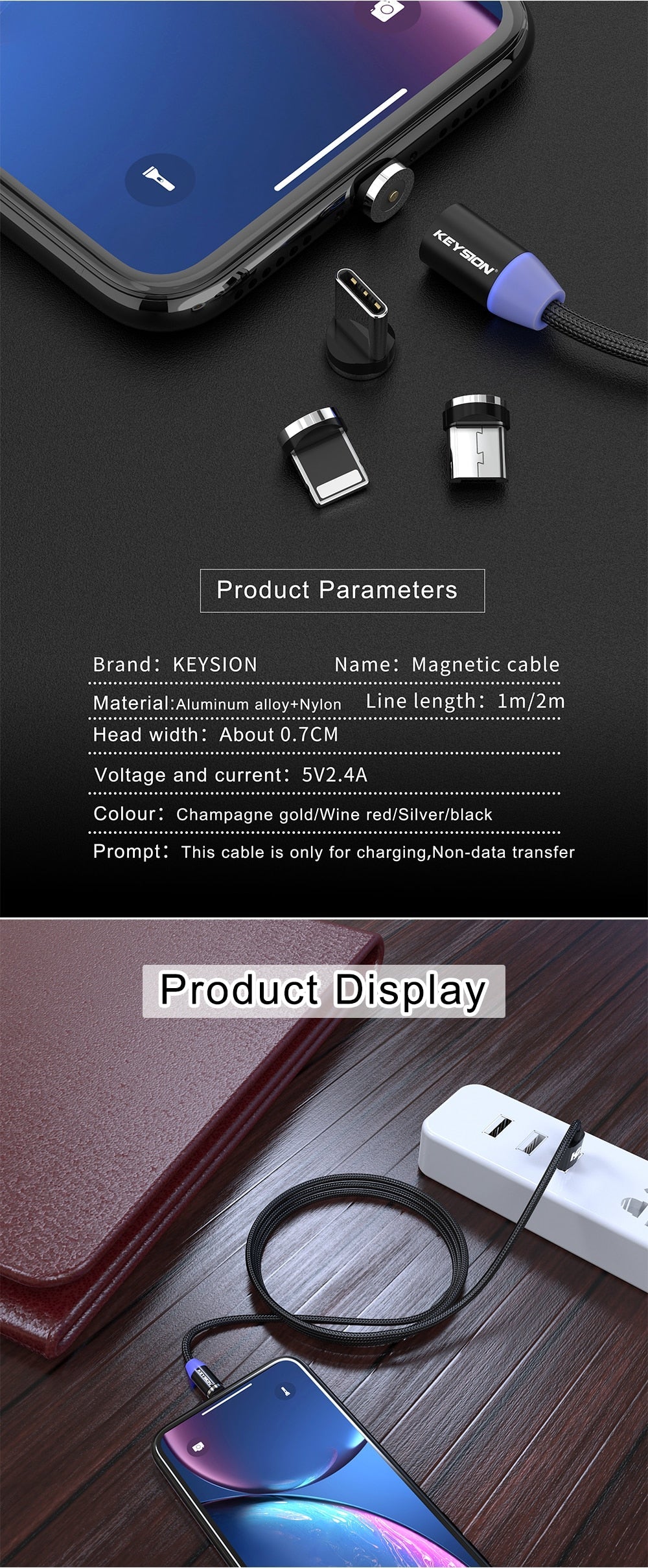 LED Magnetic USB Cable Fast Charging for all Types of Charging Port