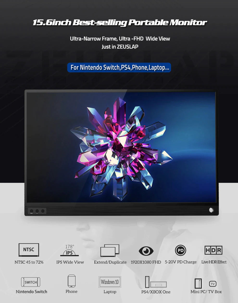 Thin Portable LCD HD Monitor 15.6 Inch