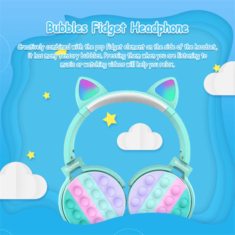 Wireless Bluetooth Colorful Silicone Pop Fidget Headphones with Mic