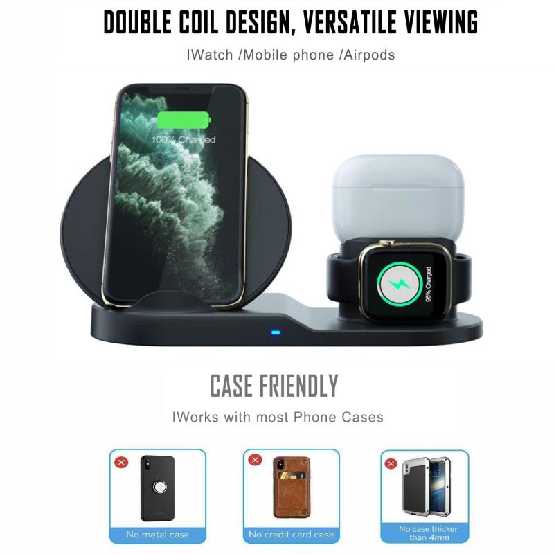 3 in 1 Fast Wireless Charger Dock & Holder Stand Docking Station for iPhone and Samsung