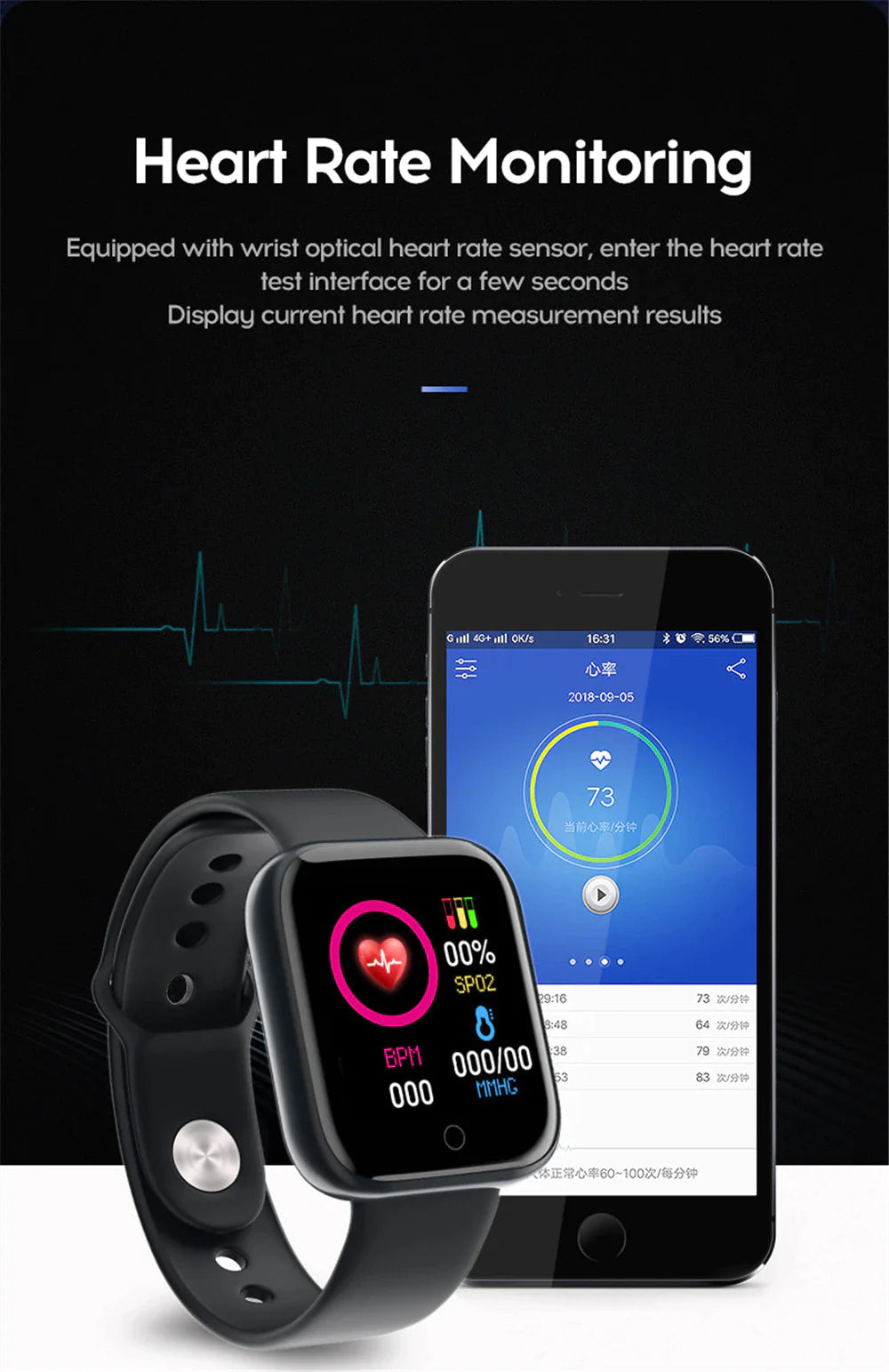Fit Waterproof Blood Pressure Sports Fitness Tracker Watch