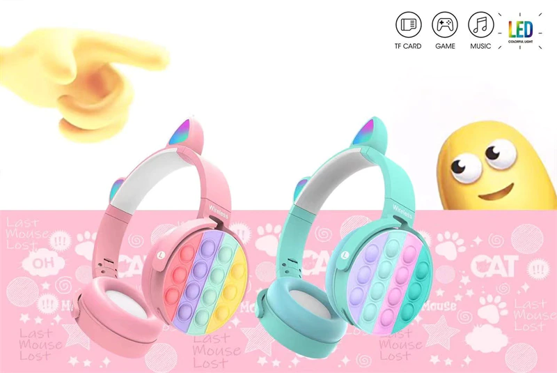 Wireless Bluetooth Colorful Silicone Pop Fidget Headphones with Mic