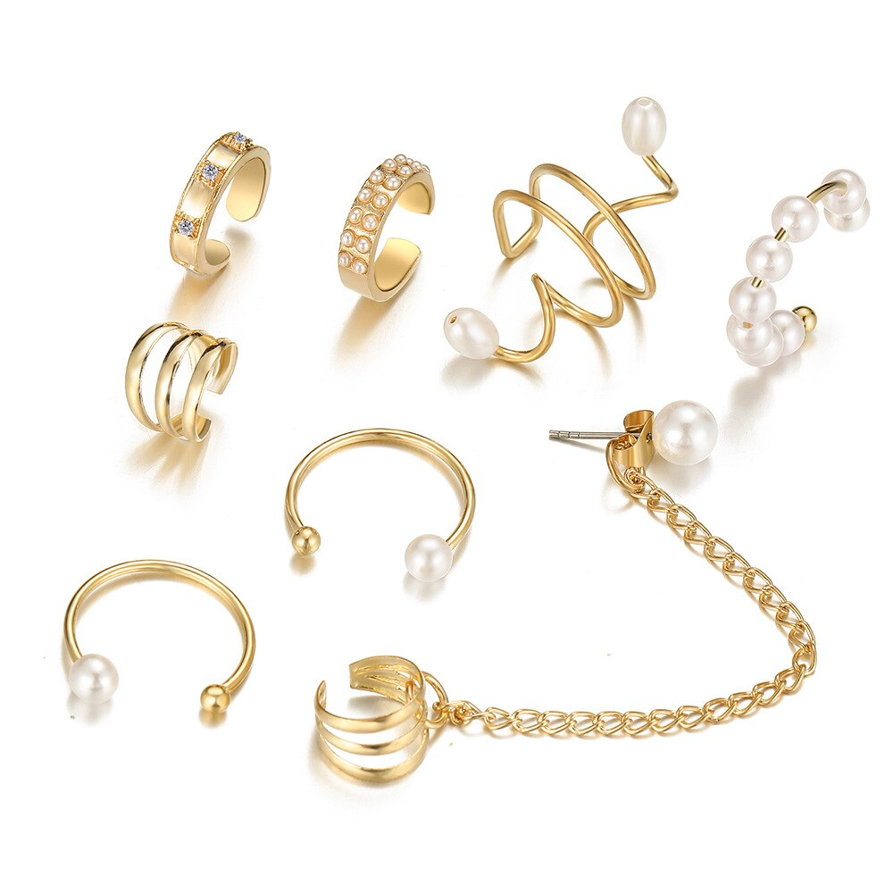 8Pcs Pearl Jewelry Ear Cuff Earrings Magnet Stud Ear Clip Gift for Friend