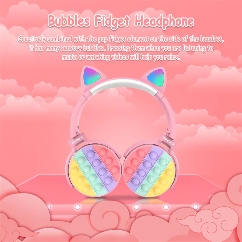 Wireless Bluetooth Colorful Silicone Pop Fidget Headphones with Mic