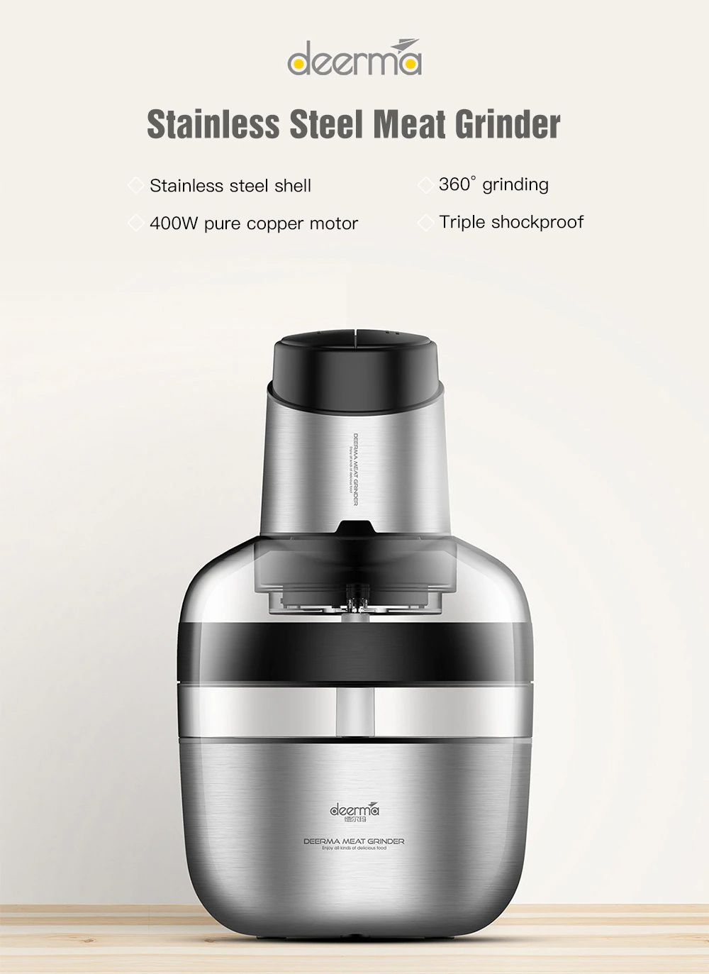 BioloMix 2 Speed 500W Stainless Steel 2L Capacity Electric Chopper Meat Grinder Mincer Food Processor Slicer