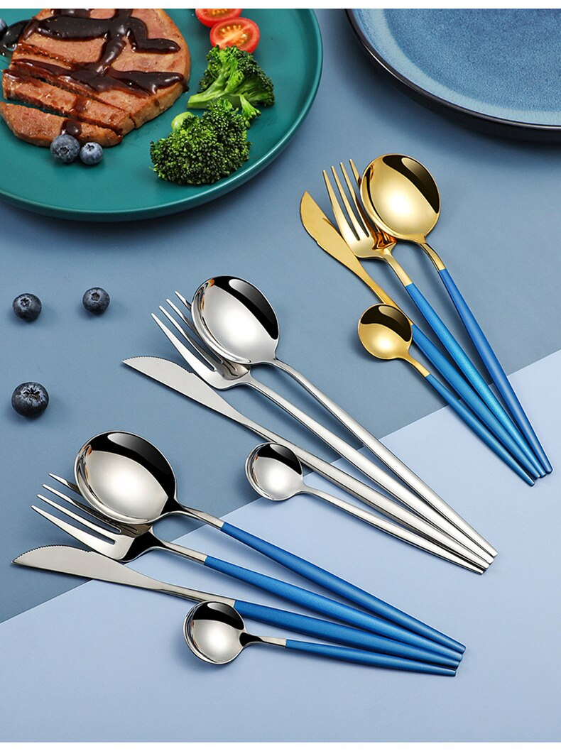 24 Pcs Luxury Cutlery Set Stainless Steel Black Gold Silver Dinnerware Tableware Steak Knife Spoon Fork Flatware Set Dishwasher Safe