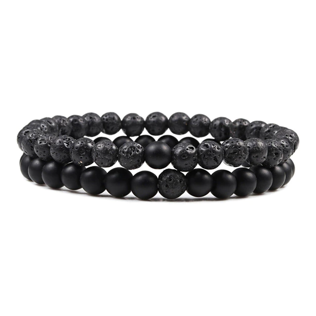 2Pcs Natural Lava Stone Elastic Bracelets