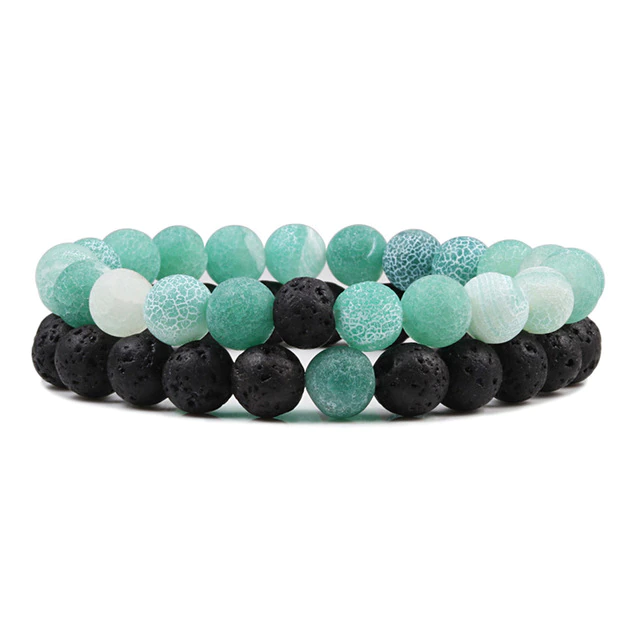 2Pcs Natural Lava Stone Elastic Bracelets