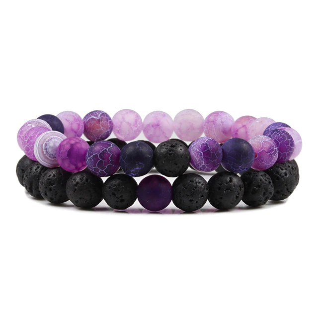 2Pcs Natural Lava Stone Elastic Bracelets