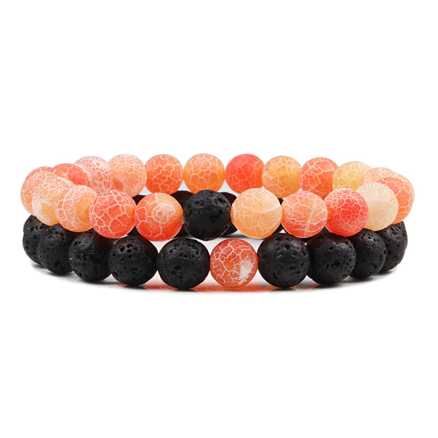 2Pcs Natural Lava Stone Elastic Bracelets Tiger Eye Beaded Yoga Bracelets for Men Women Elastic Rope Jewelry Vocanic Stoned Stress Reliever