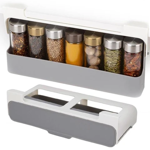 Kitchen Under Shelf Organizer Easy Pull Spice Jar Storage