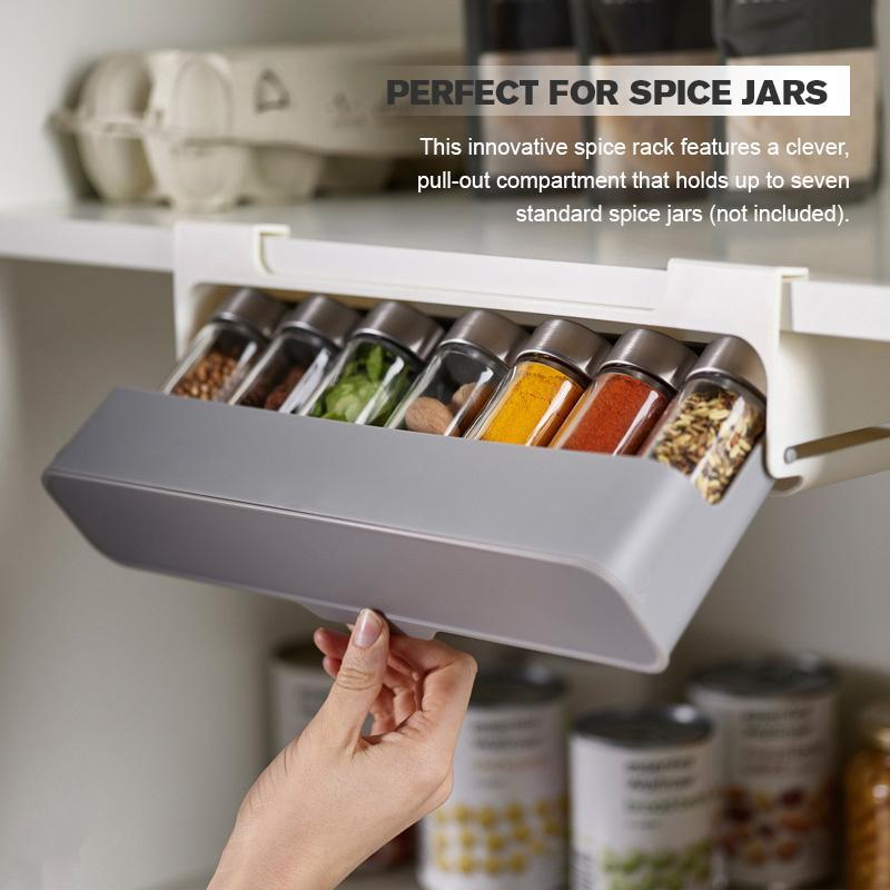 Kitchen Under Shelf Organizer Easy Pull Spice Jar Storage