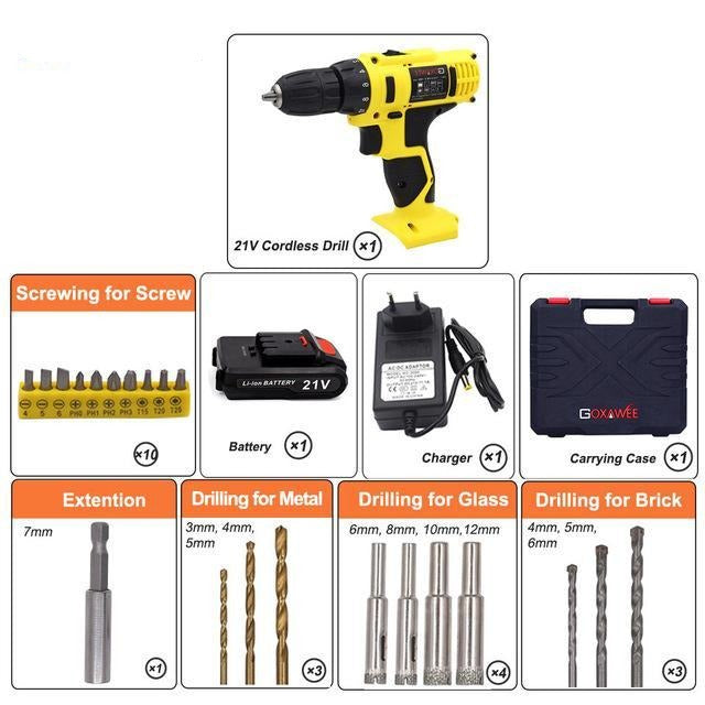 21V 3 in 1 Electric Cordless Hammer Drill New brushless Battery drill Cordless drill screwdriver battery Electric screwdriver Lithium battery Electric Tools