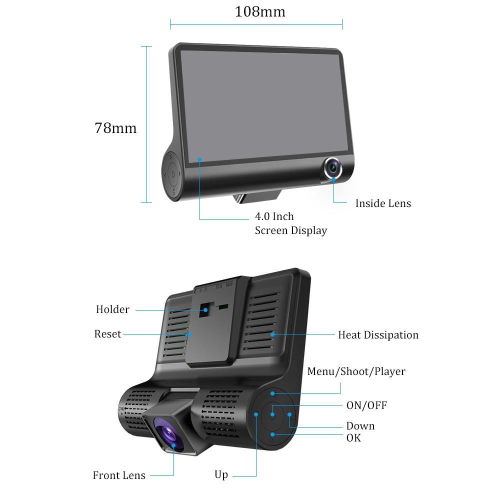 Three Way Car Dash Camera Recorder HD Night Vision