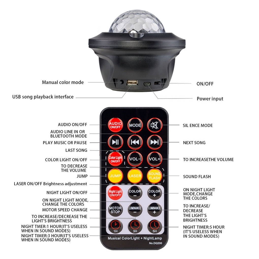 LED Star Light Projector with Bluetooth Speaker - 21 Lighting Mode