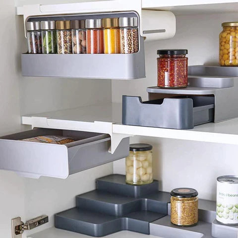 Kitchen Under Shelf Organizer Easy Pull Spice Jar Storage